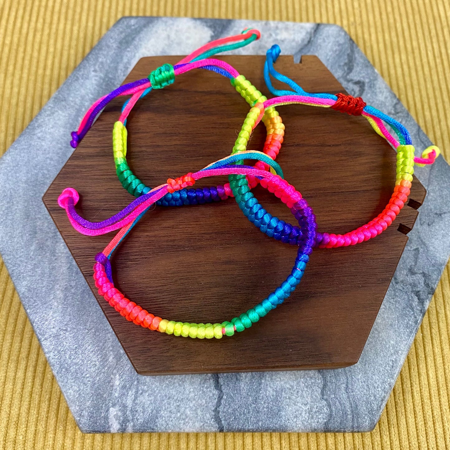 Bracelet - Adjustable String - Braided Solid Rainbow