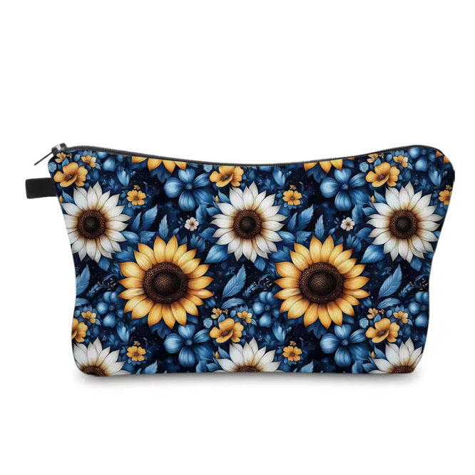 Pouch - Floral, Blue Yellow White Sunflower