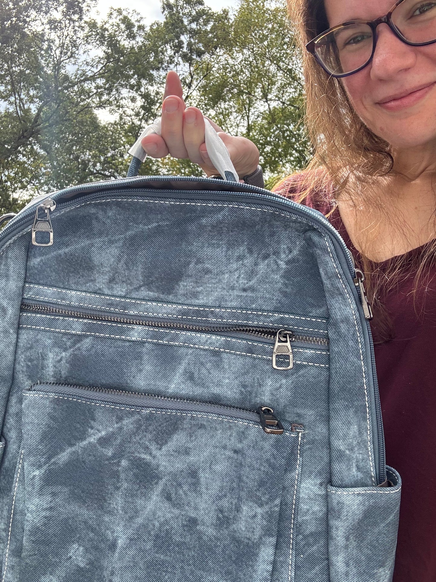 Denim Suede Brooke Backpack + Pouch