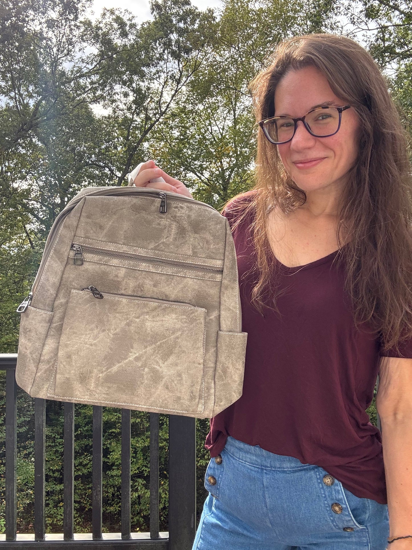 Denim Suede Brooke Backpack + Pouch