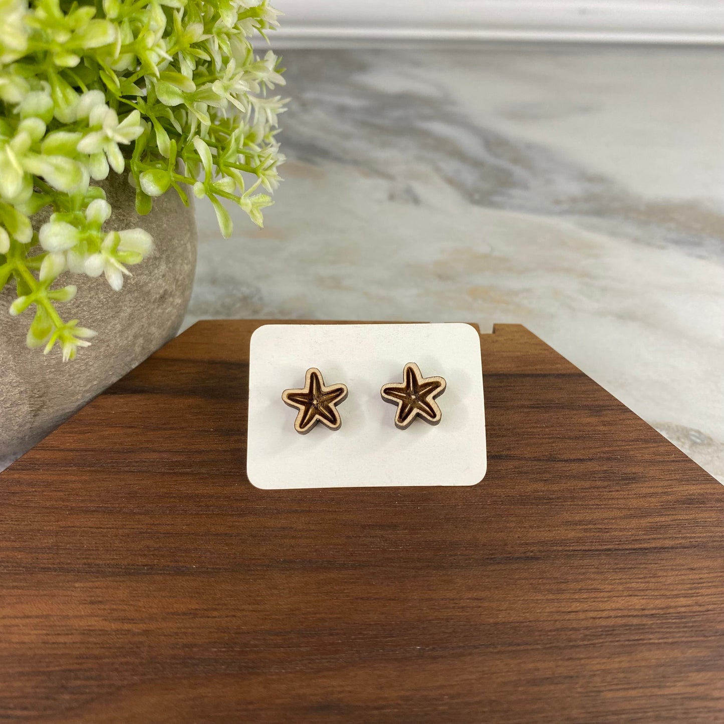 Wooden Stud Earrings - Starfish