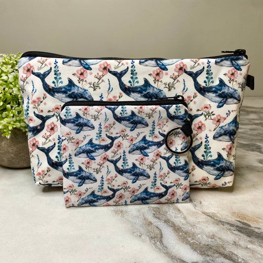 Pouch & Mini Pouch Bundled Set - Floral Whale