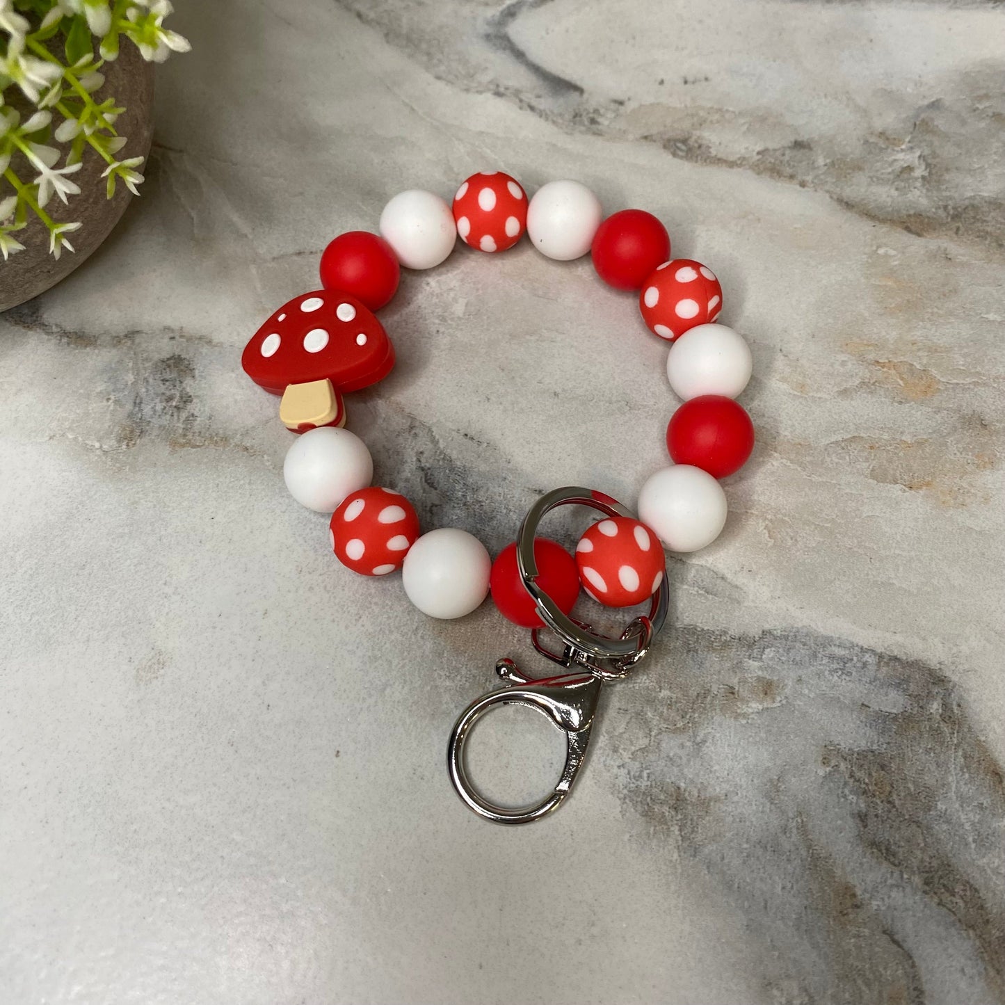 Silicone Bracelet Keychain - Mushroom Red