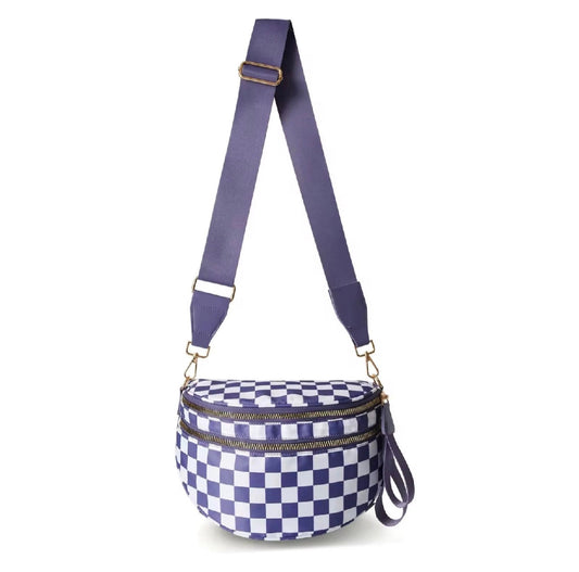 The Roni Nylon Crossbody - Checkered Cloud Purple
