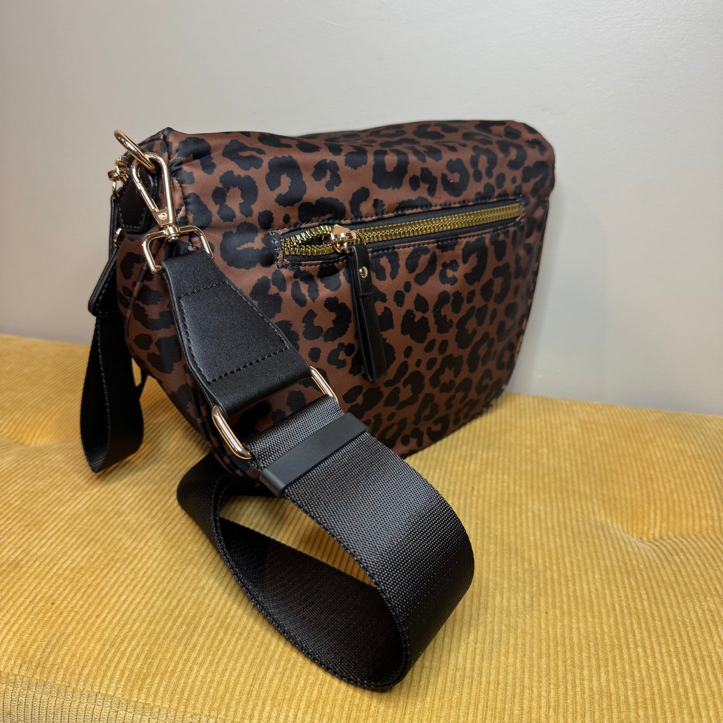 The Roni Nylon Crossbody - Animal Print Black & Caramel