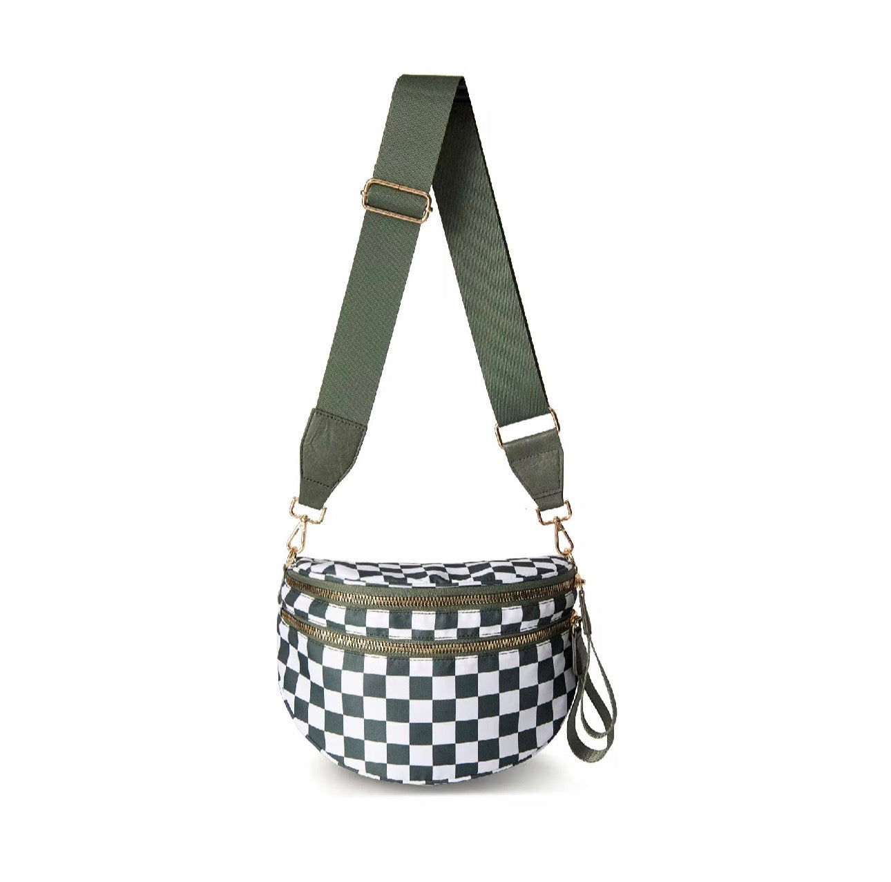 The Roni Nylon Crossbody - Checkered Dark Green