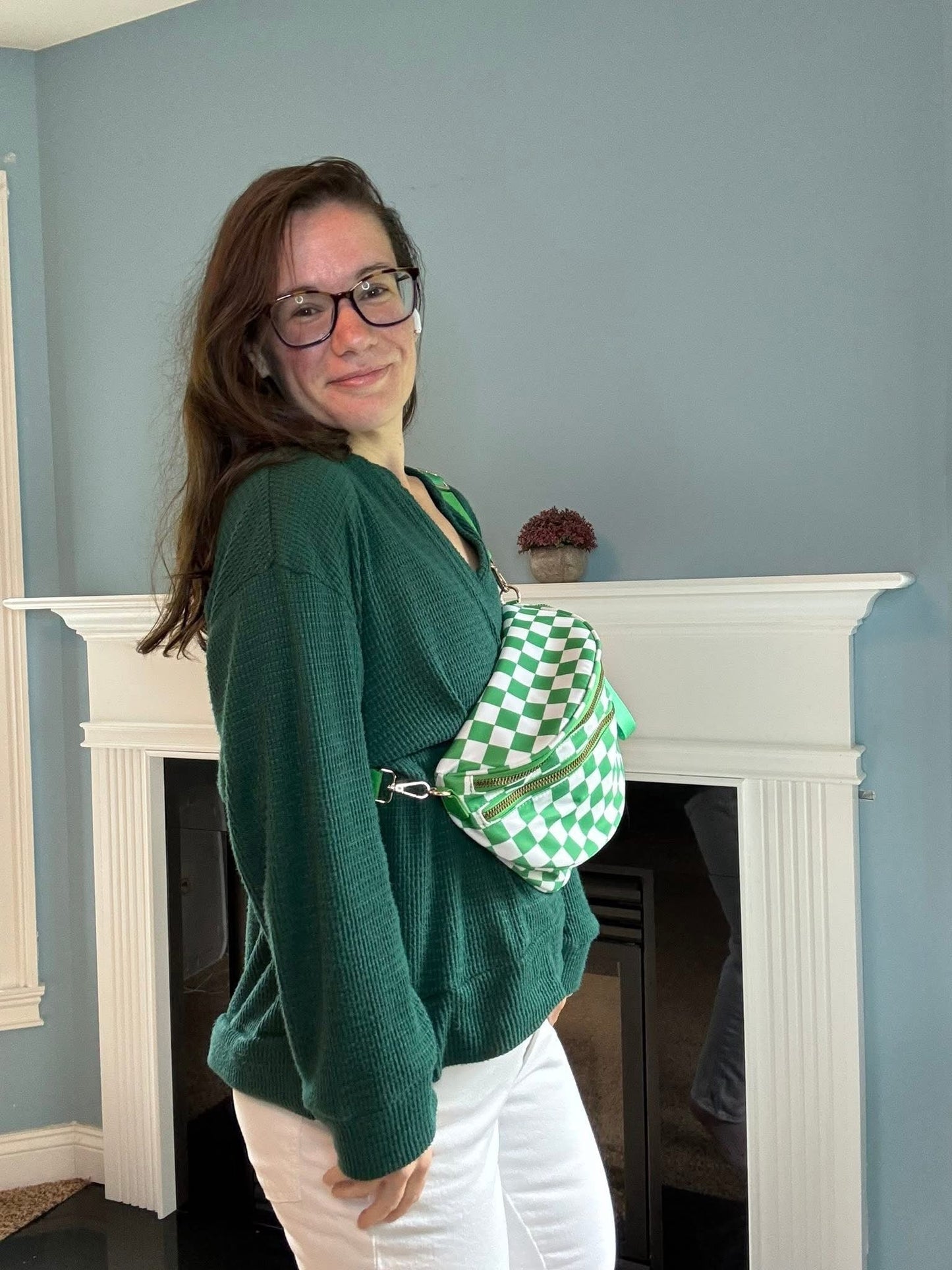 The Roni Nylon Crossbody - Checkered Lime