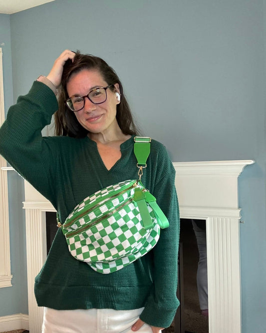The Roni Nylon Crossbody - Checkered Lime