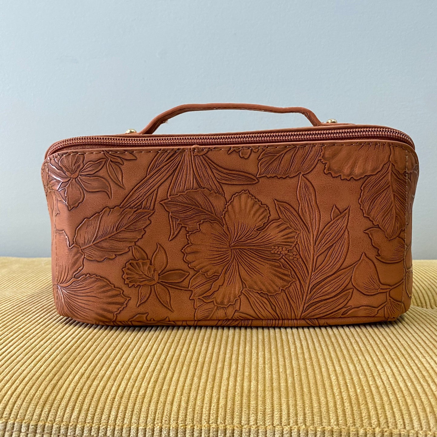 Oversized Lay Flat Cosmetic Bag - Embossed Floral